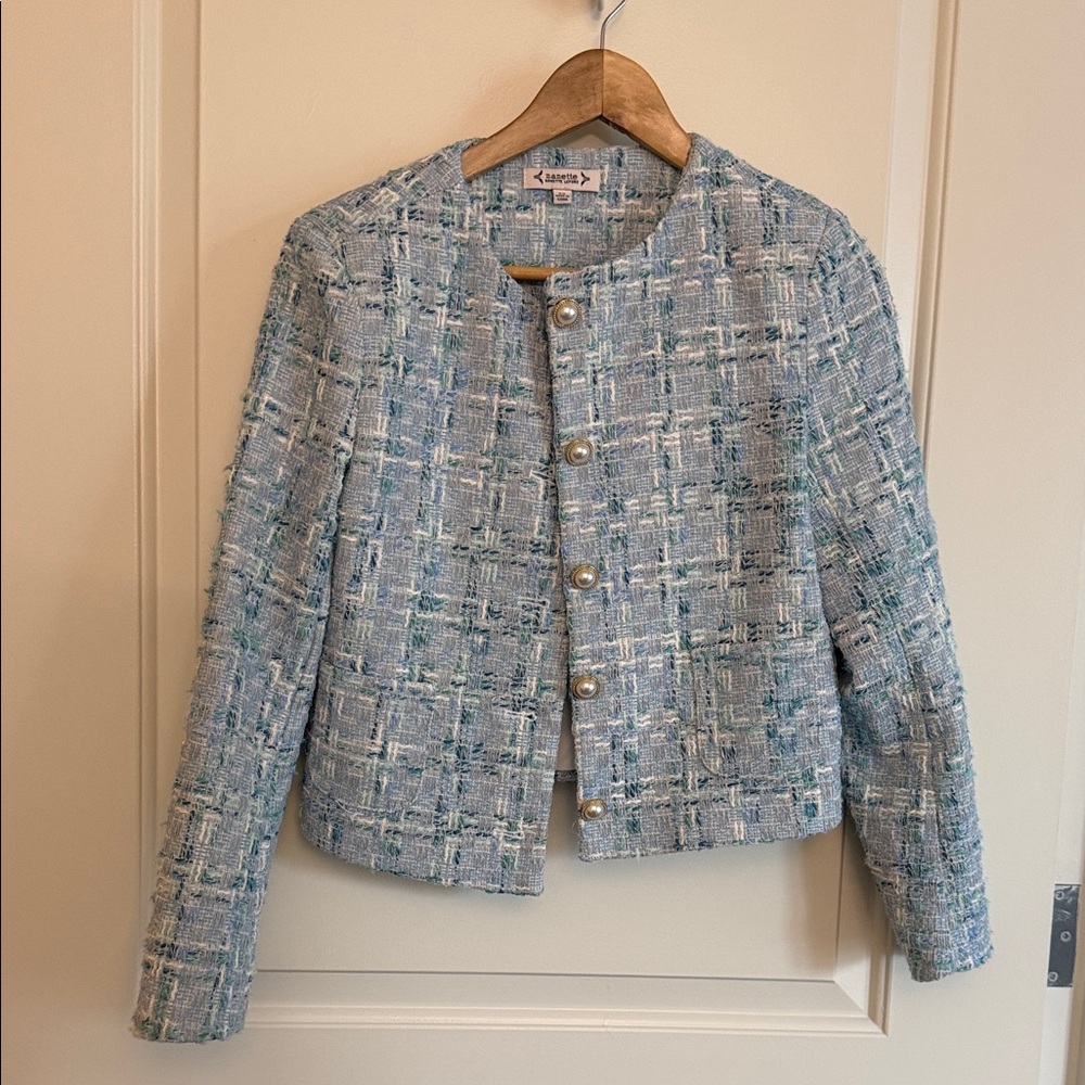 Nanette Lepore Light Blue Tweed Blazer Small